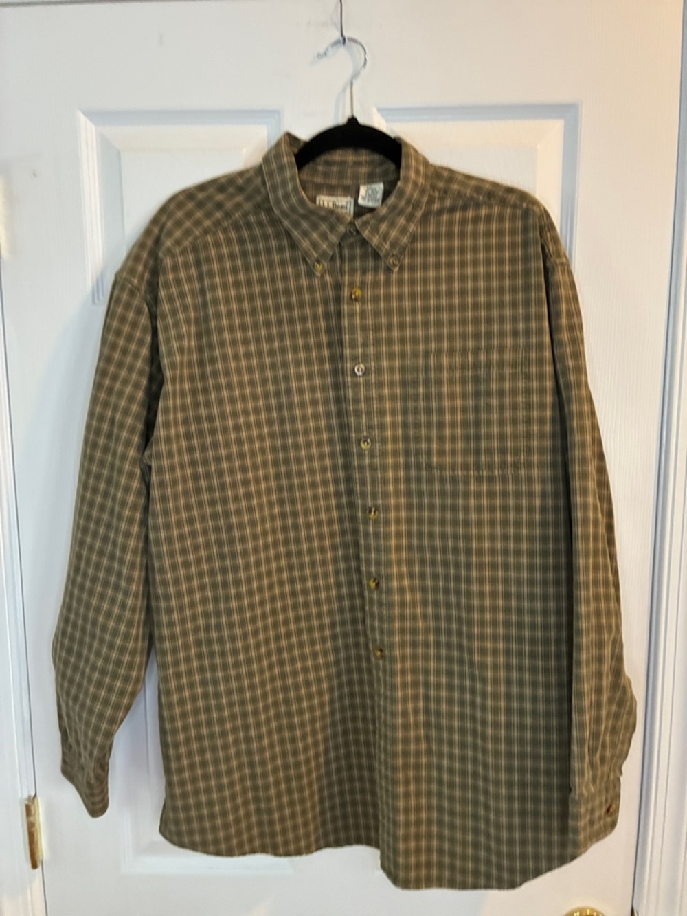 L.L. Bean Men's Olive Plaid Button-Down Shirt